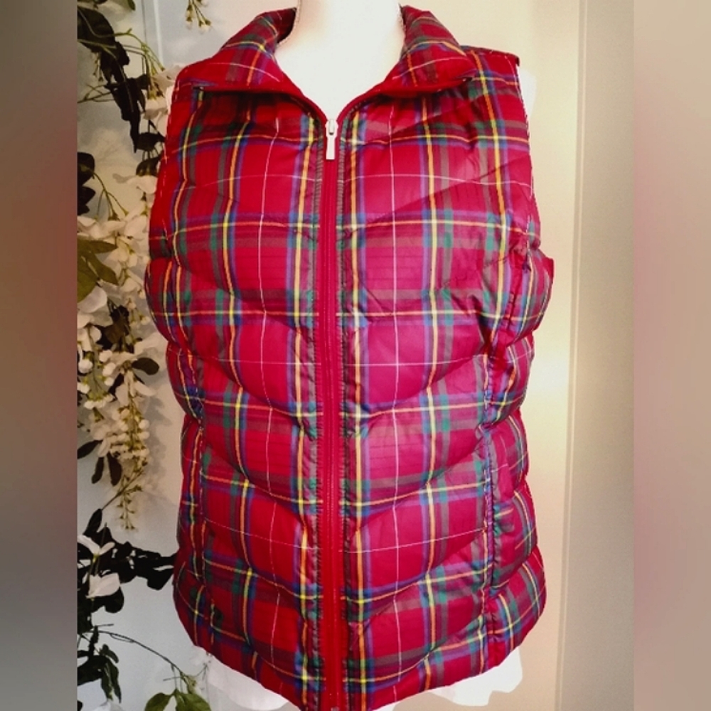 NWOT Lands End Red Multicolored Puffer Vest